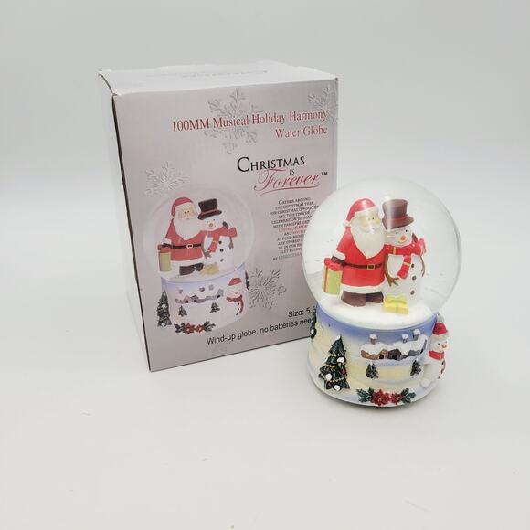 Christmas Is Forever Musical Holiday Harmony Santa & Snowman Wind-UP Water Globe - Picture 2 of 8